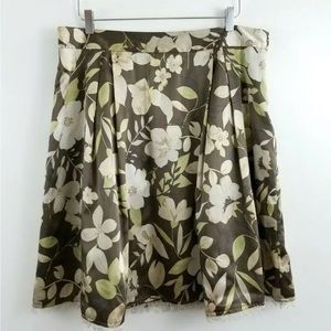 Banana Republic NWT Size 14 Brown Floral Silk Skirt Ivory Pink A-Line Fringe